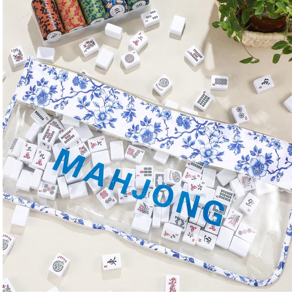 Blue Floral Mahjong Tile Storage Bag - Picture 4 of 4